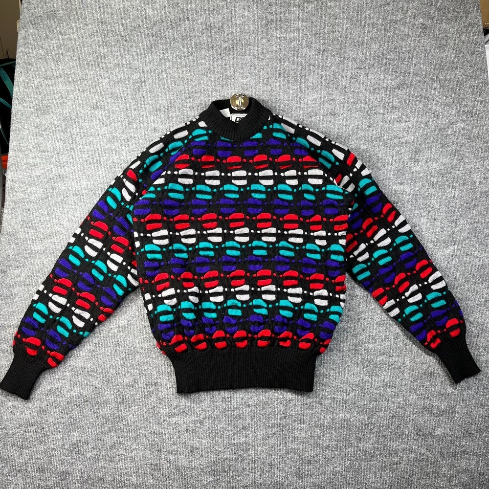 Vintage Ossi Skiwear Sweater Mens Medium Multicolor Wool Geometric Tight Knit